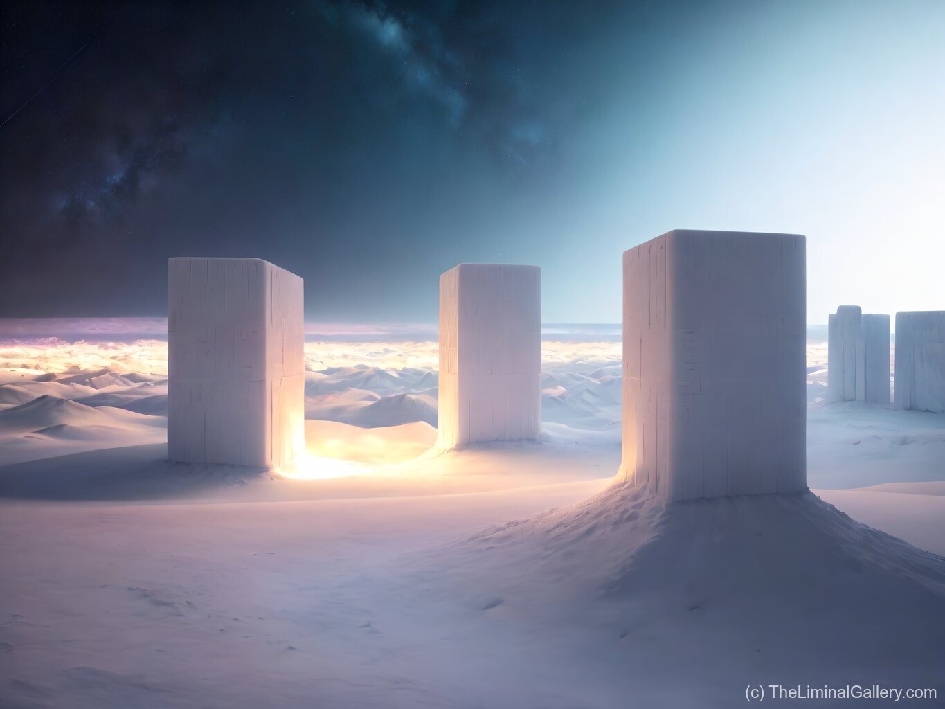 Ancient monoliths standing solemnly against a forgotten horizon, steeped in mystery and timeless allure.